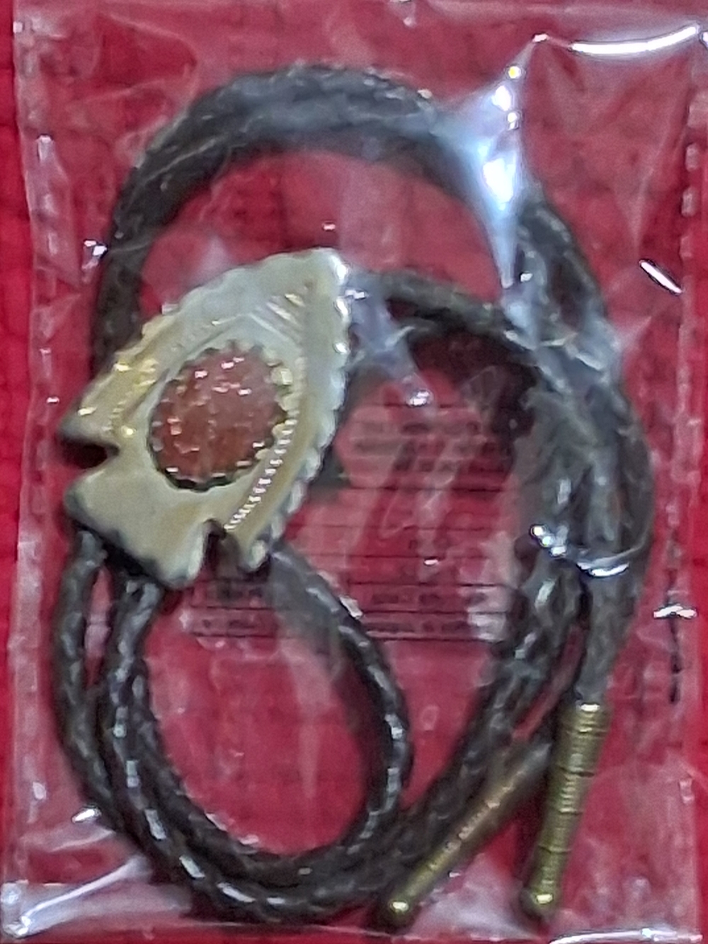 Handmade Brown Leather Bolo Tie with Gold Accent and Stone